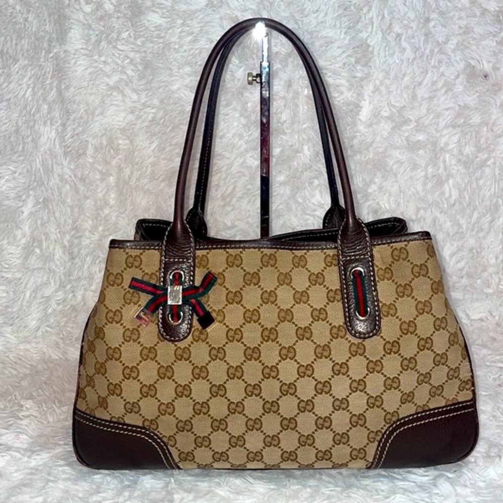 Gucci Princy Canvas & Leather Guccissima Monogram Medium Shoulder Tote Bag Brown - Picture 1 of 17